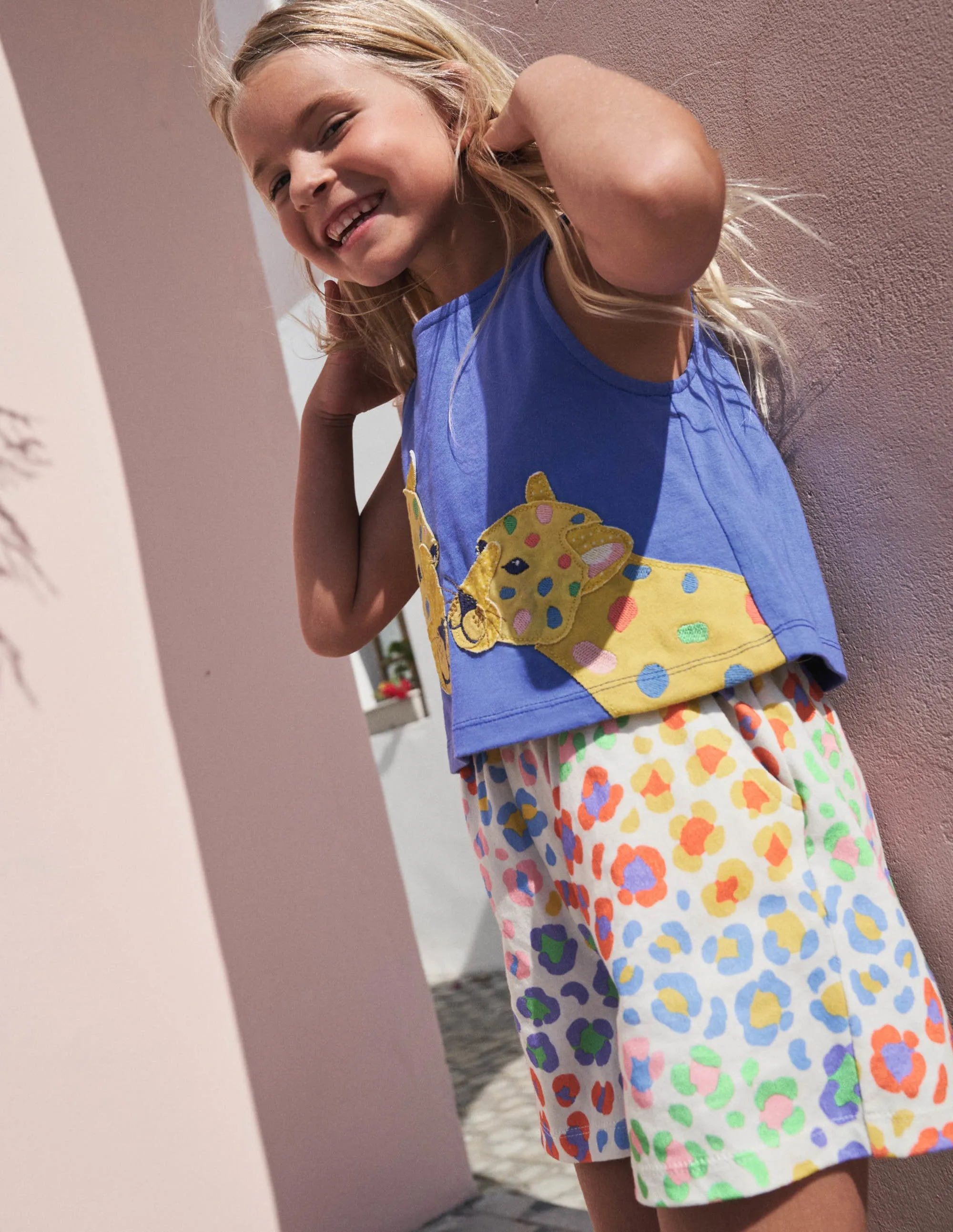 Big Appliqué Playsuit-Bluebell / Multi Leopard