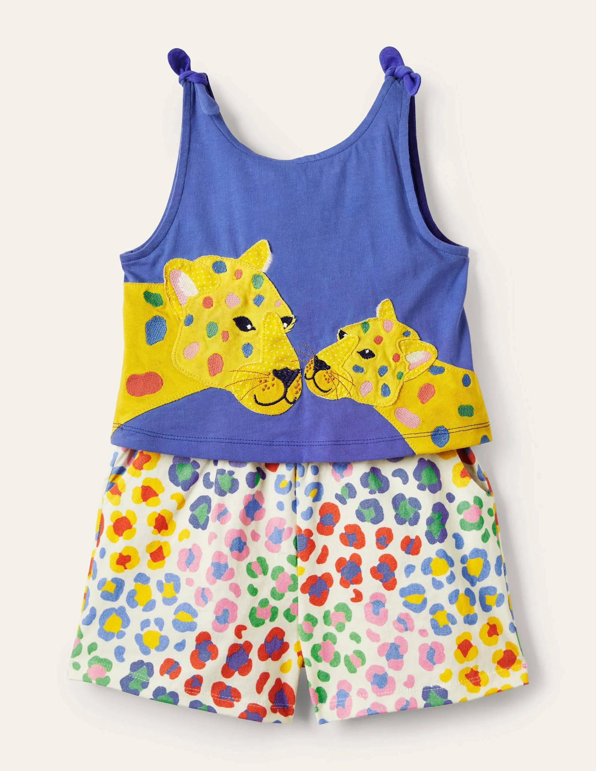 Big Appliqué Playsuit-Bluebell / Multi Leopard