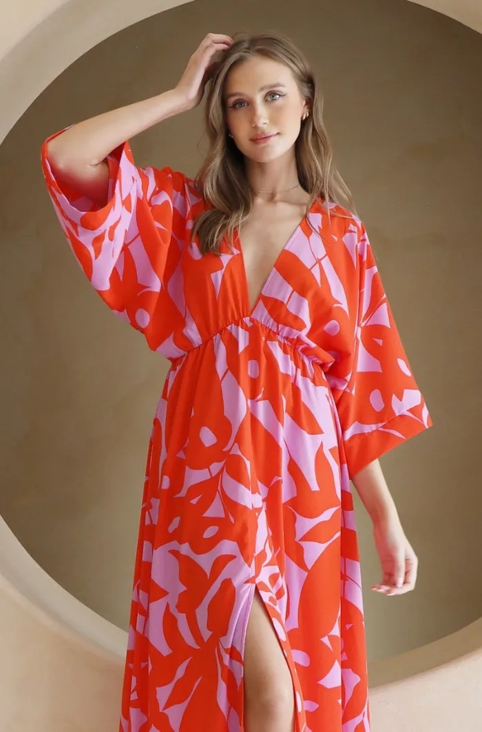 Bold Tropics Kimono Maxi Dress
