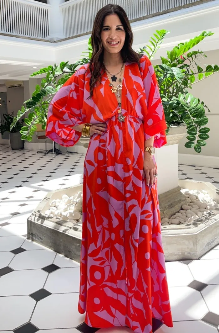 Bold Tropics Kimono Maxi Dress