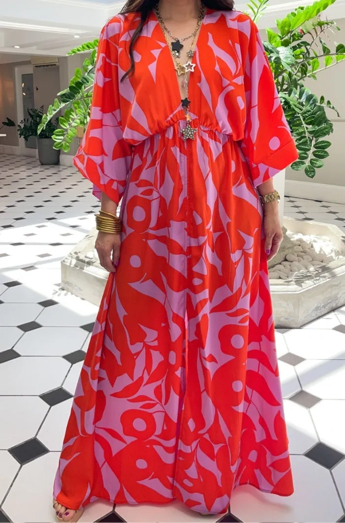 Bold Tropics Kimono Maxi Dress