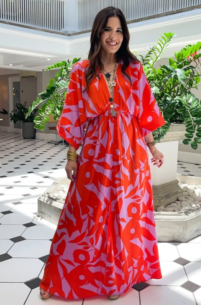 Bold Tropics Kimono Maxi Dress