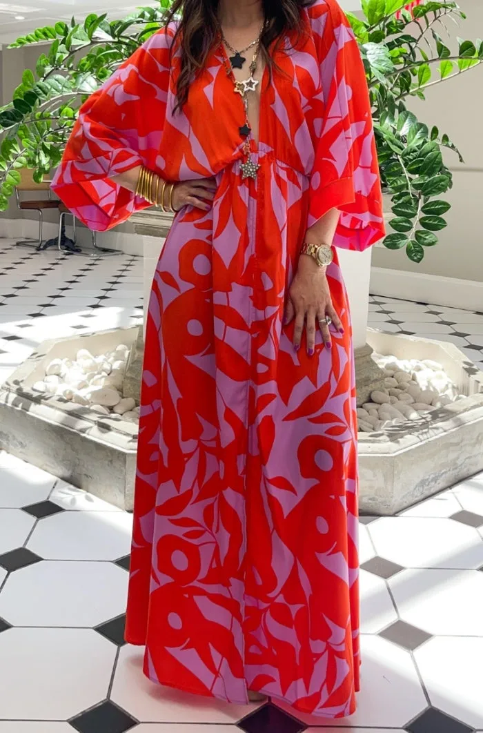 Bold Tropics Kimono Maxi Dress