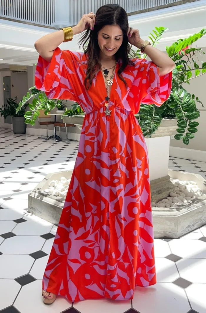 Bold Tropics Kimono Maxi Dress