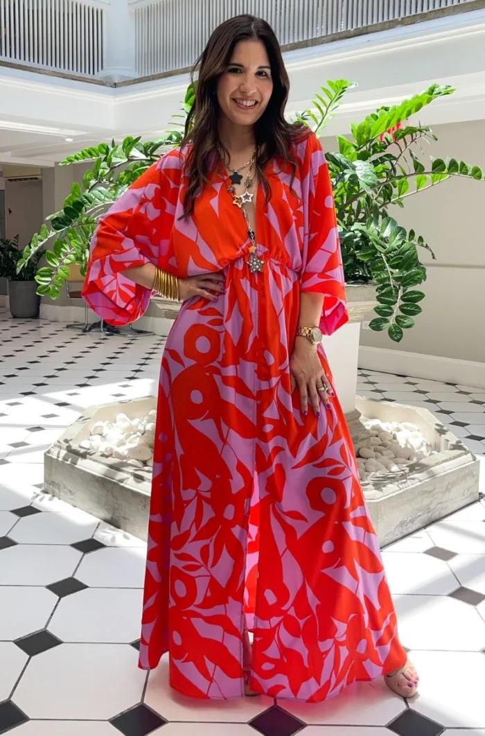 Bold Tropics Kimono Maxi Dress