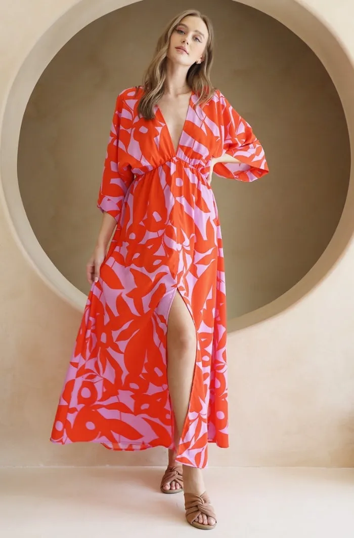 Bold Tropics Kimono Maxi Dress