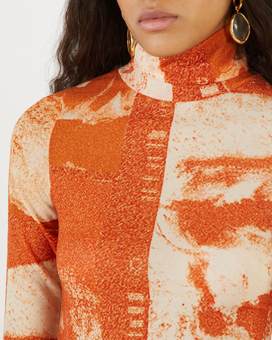 Bronte Top Mesh Print Rust