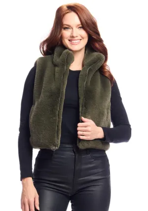 Faux Fur Le Mink Zip Vest - Olive