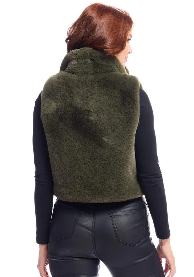 Faux Fur Le Mink Zip Vest - Olive
