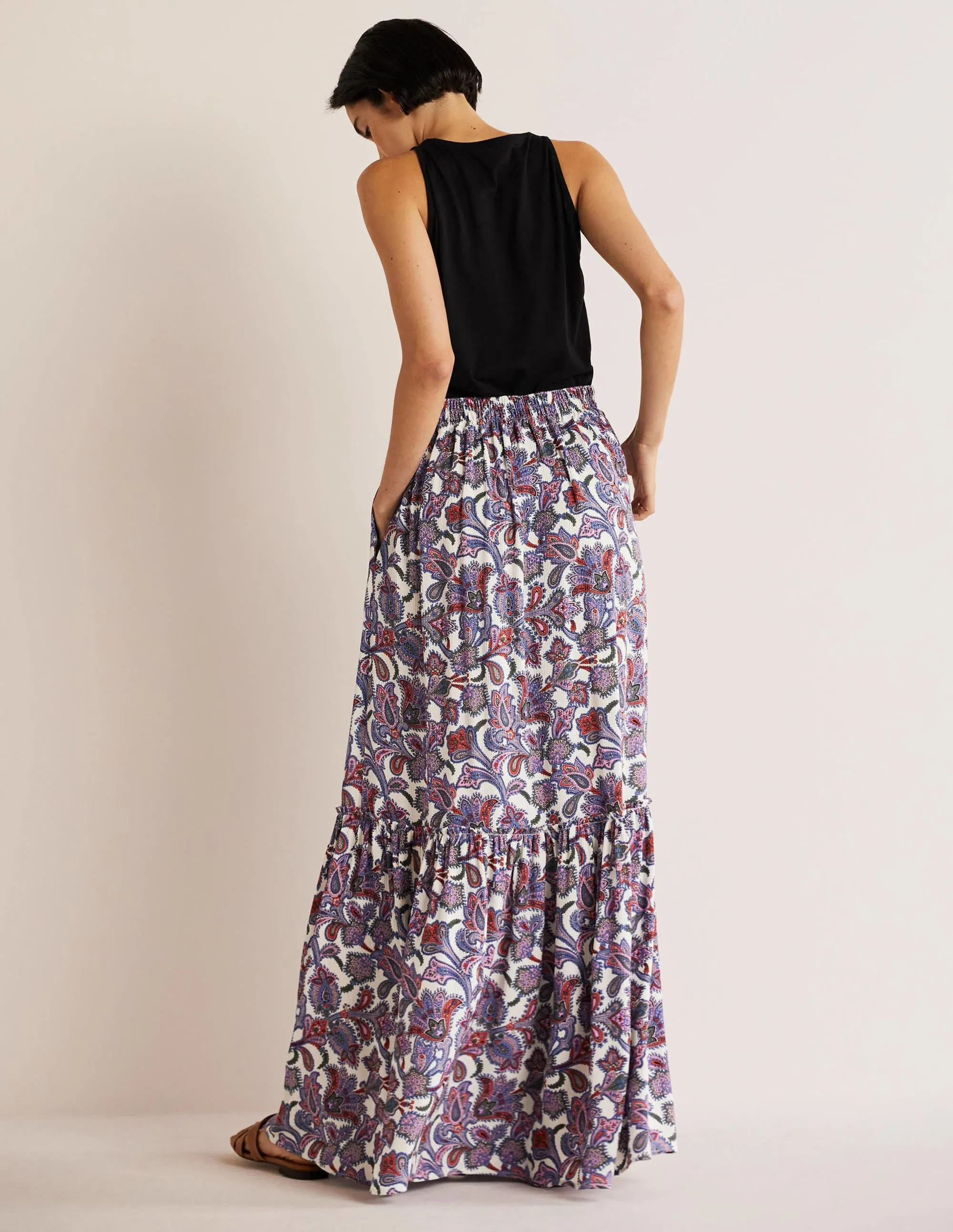 Grace Crinkle Maxi Skirt-Ivory, Paisley Bud
