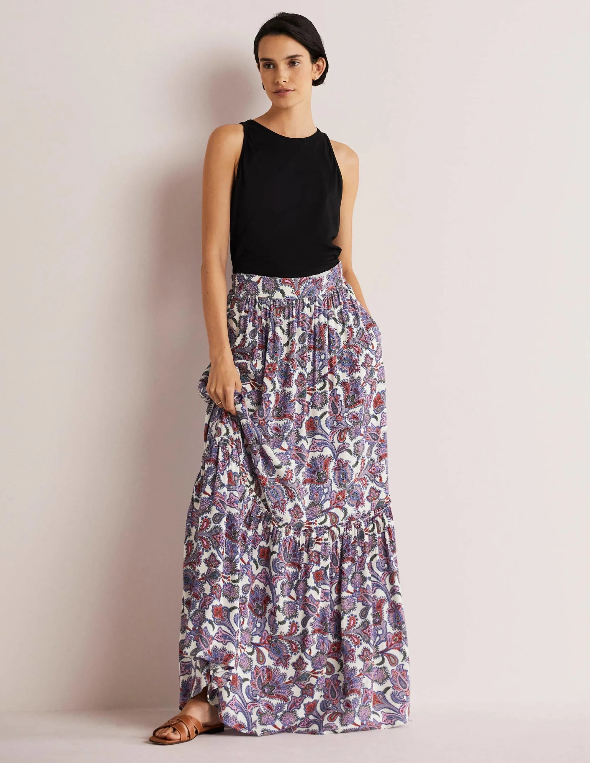 Grace Crinkle Maxi Skirt-Ivory, Paisley Bud