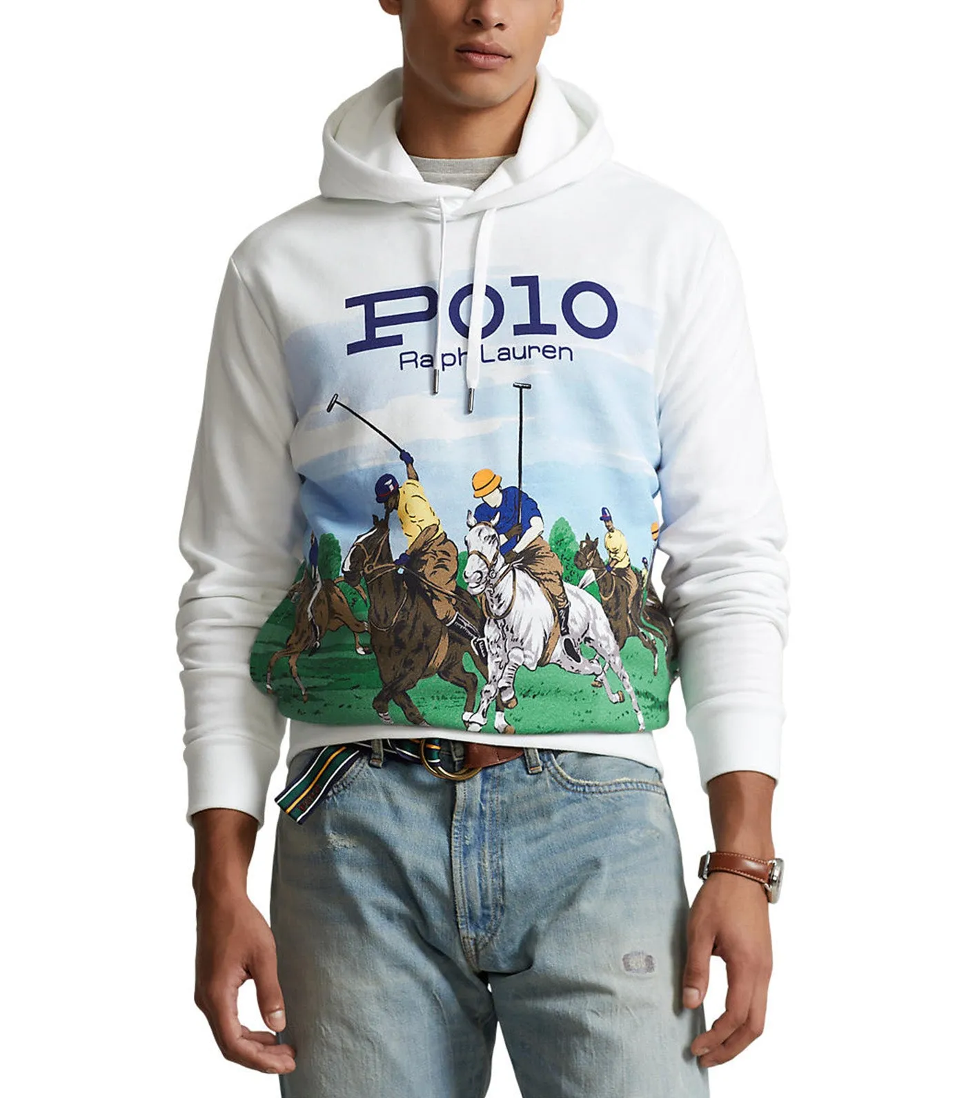 Men's Fleece Graphic Hoodie Polo Club Scenic/White
