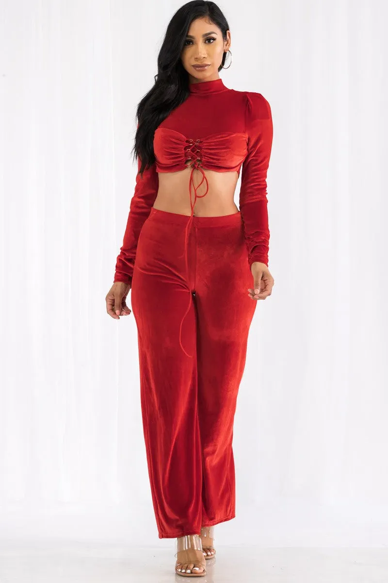 MTP7394 - 2 PC VELVET TOP AND PANT SET