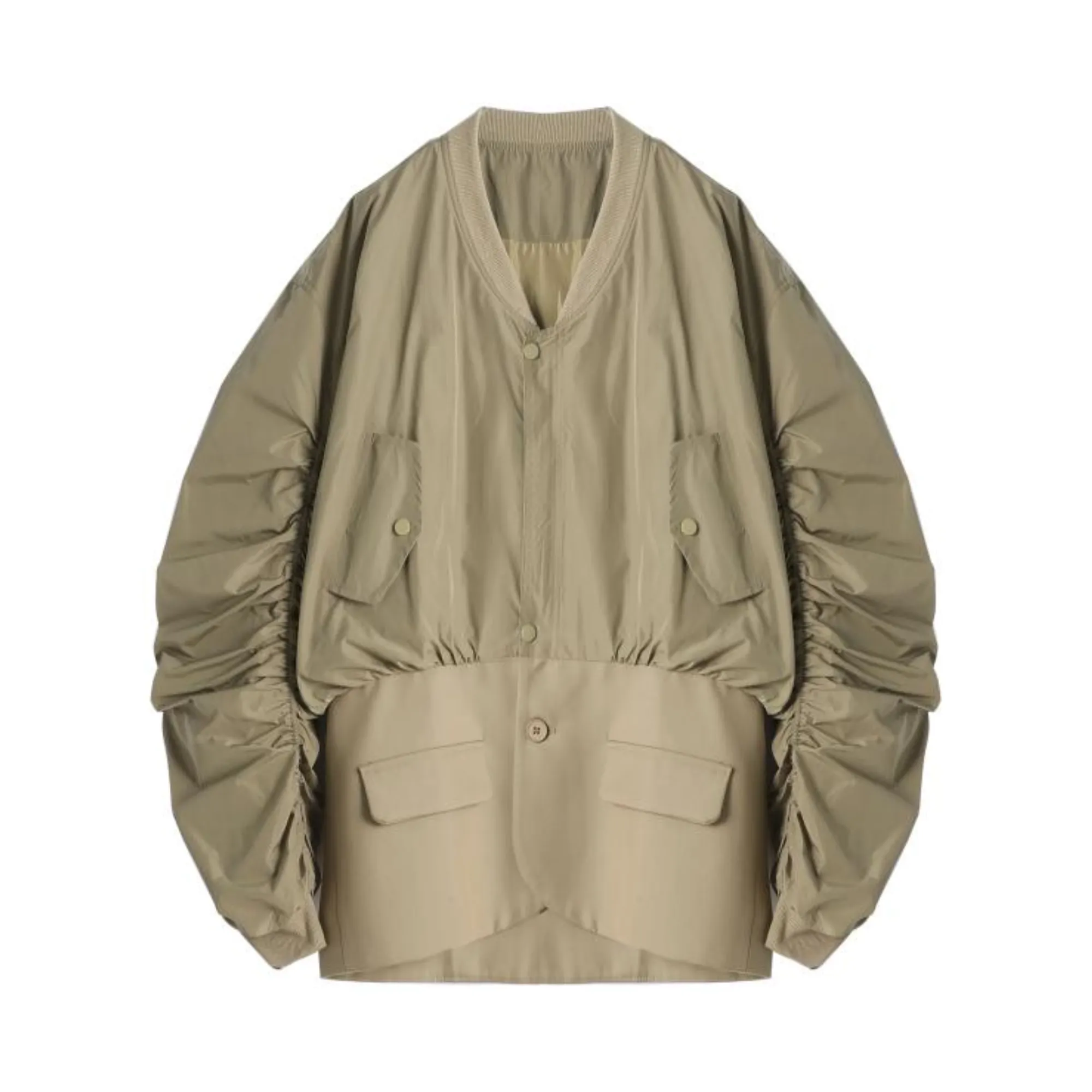 Pre Order:  Ruched Sleeves Loose Fit Jacket